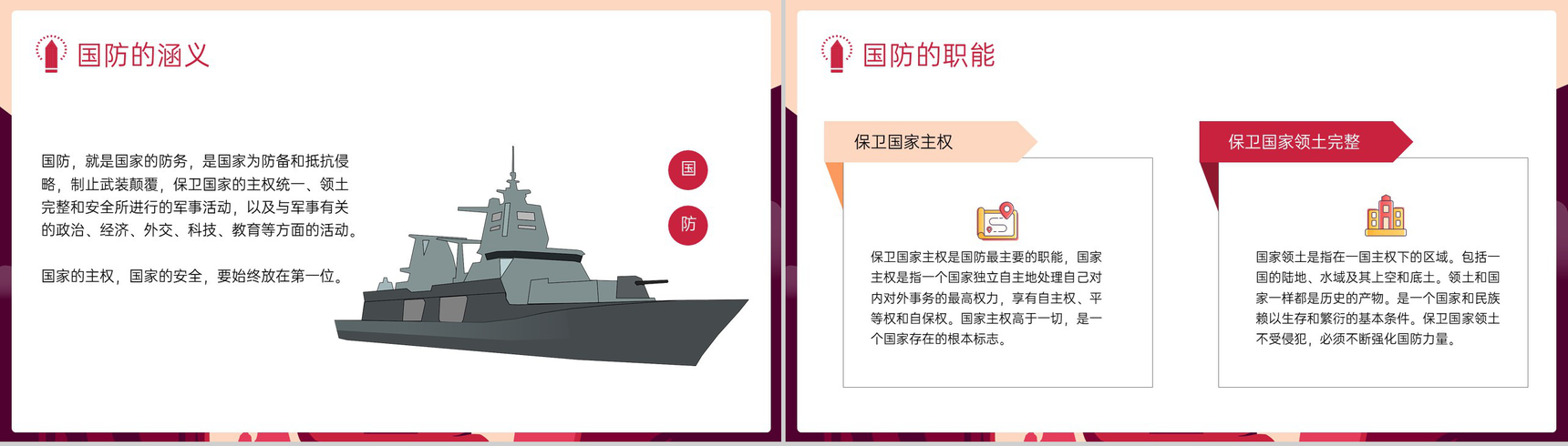 红色中国风国防知识宣讲教育主题班会PPT模板