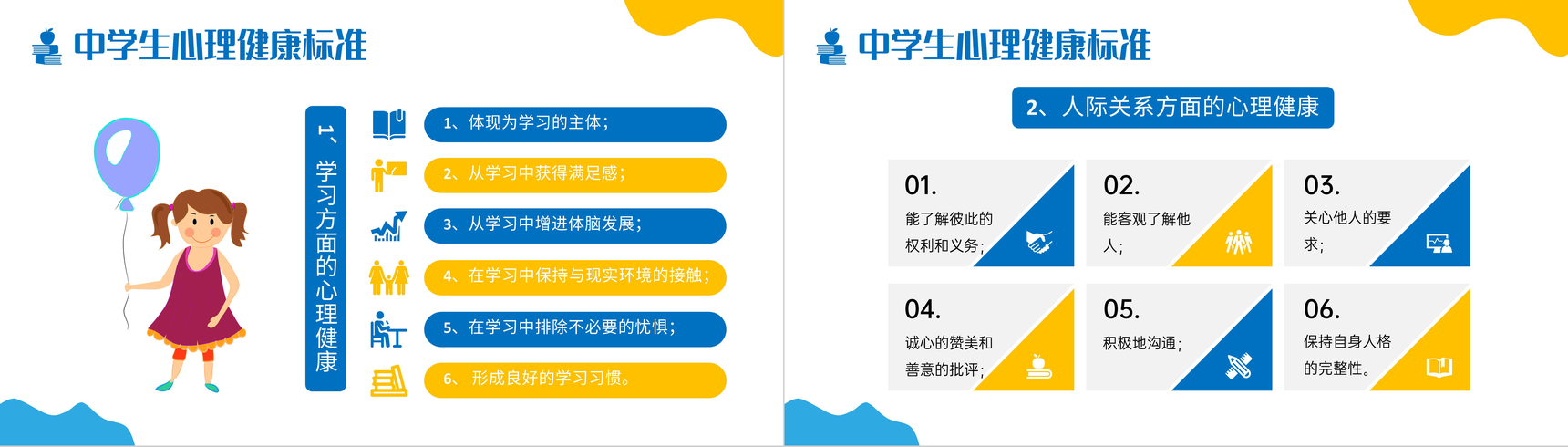 扁平风中学生心理健康知识讲解班会PPT模板