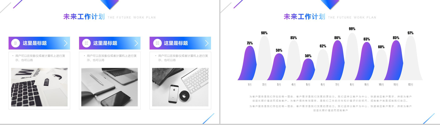 蓝紫iOS商务风格述职报告工作总结PPT模板