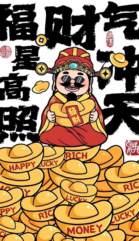 2024新年接好运迎财神的壁纸 醒醒到你发财了