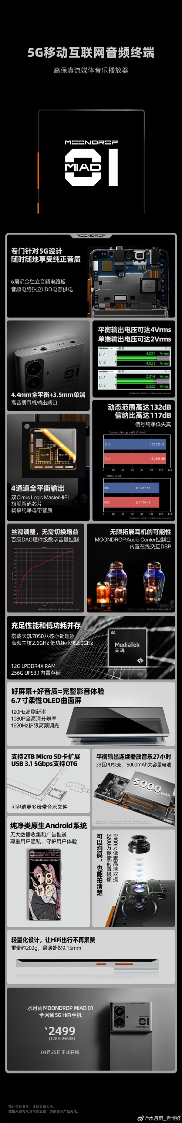 水月雨MIAD 01 5G HiFi手机发布！2499元 一图看懂