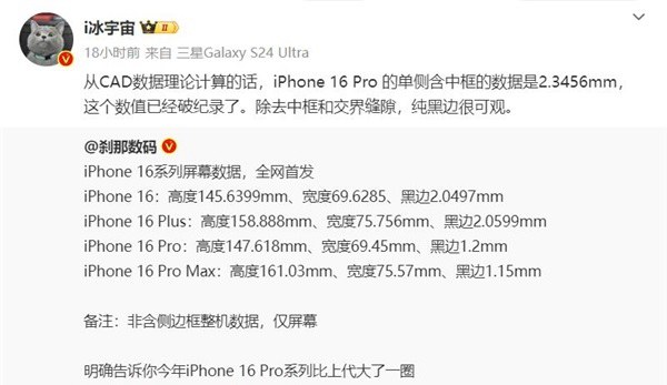 iPhone 16 Pro新突破：史上最大屏，全球最窄边框！