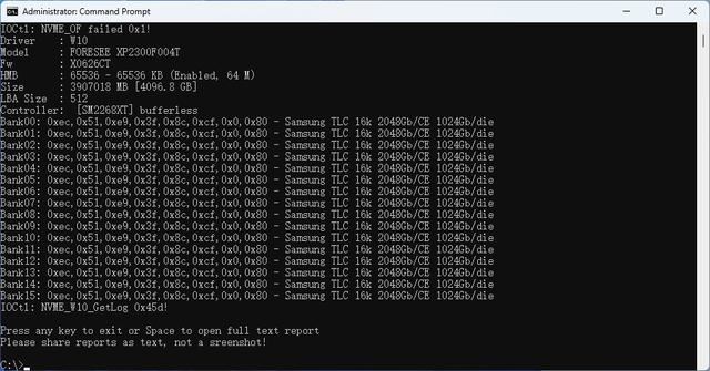 236层 3DTLC闪存! 江波龙FORESEE XP2300 4TB PCIe4.0 SSD评测