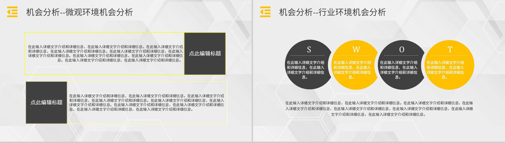 市场优势劣势机会分析SWOT分析矩阵企业战略分析工作汇报PPT模板