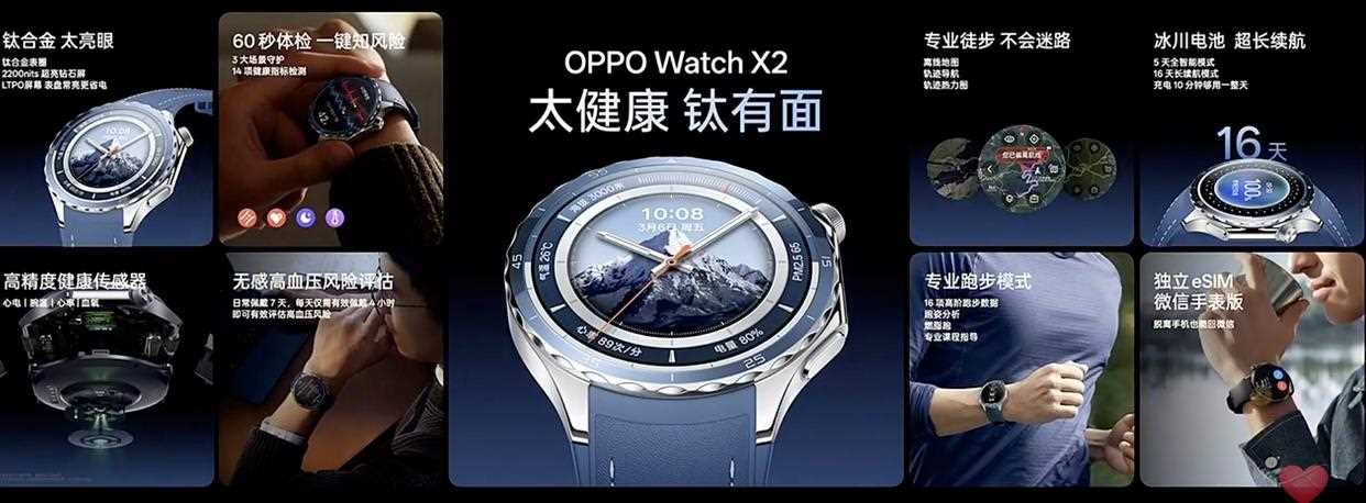 OPPO Watch X2智能手表发布: 推出无感高血压风险评估