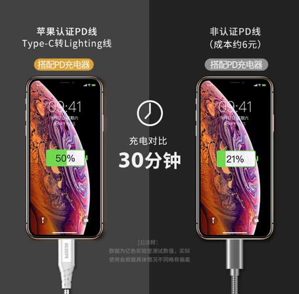 苹果MFi认证快充：亿色iPhone C2L快充线14.9元