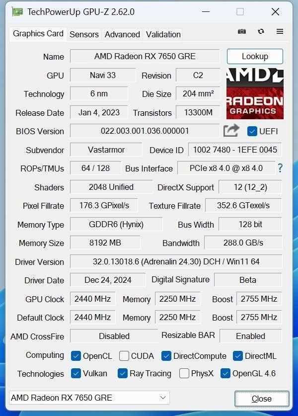 瀚铠Radeon RX 7650 GRE 8G D6评测:2000元预算显卡最佳选择