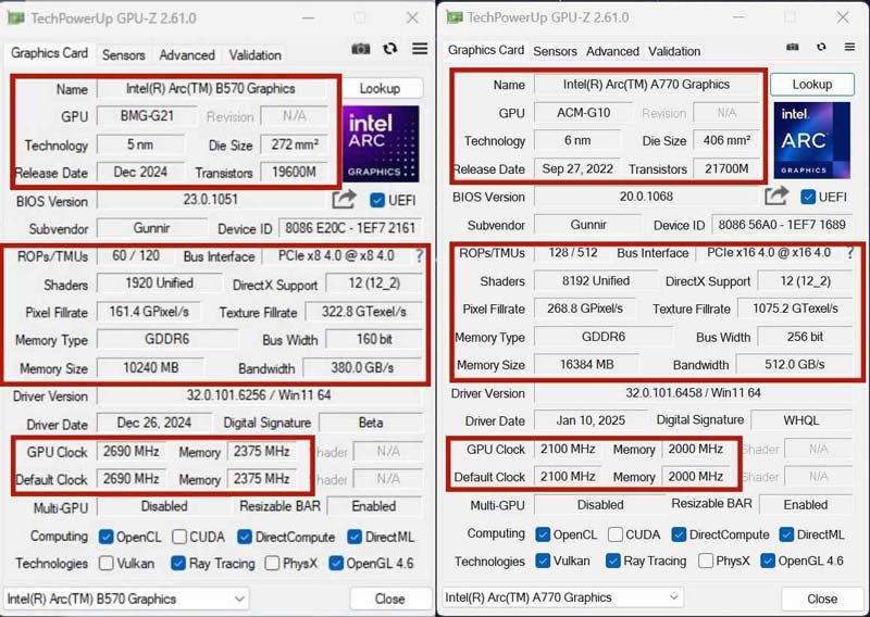 差价百元! Intel同系列显卡10GB显存的B570 还是16GB显存的A770?