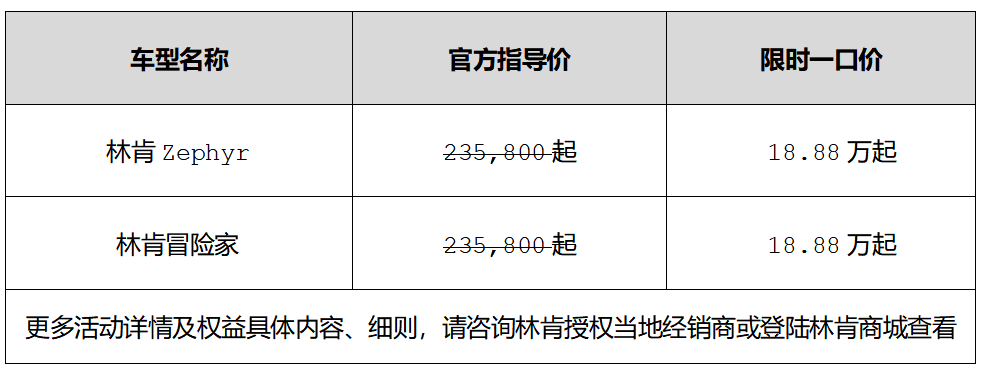 限时特价 再享豪礼  林肯Z/林肯冒险家限时一口价18.88万元起