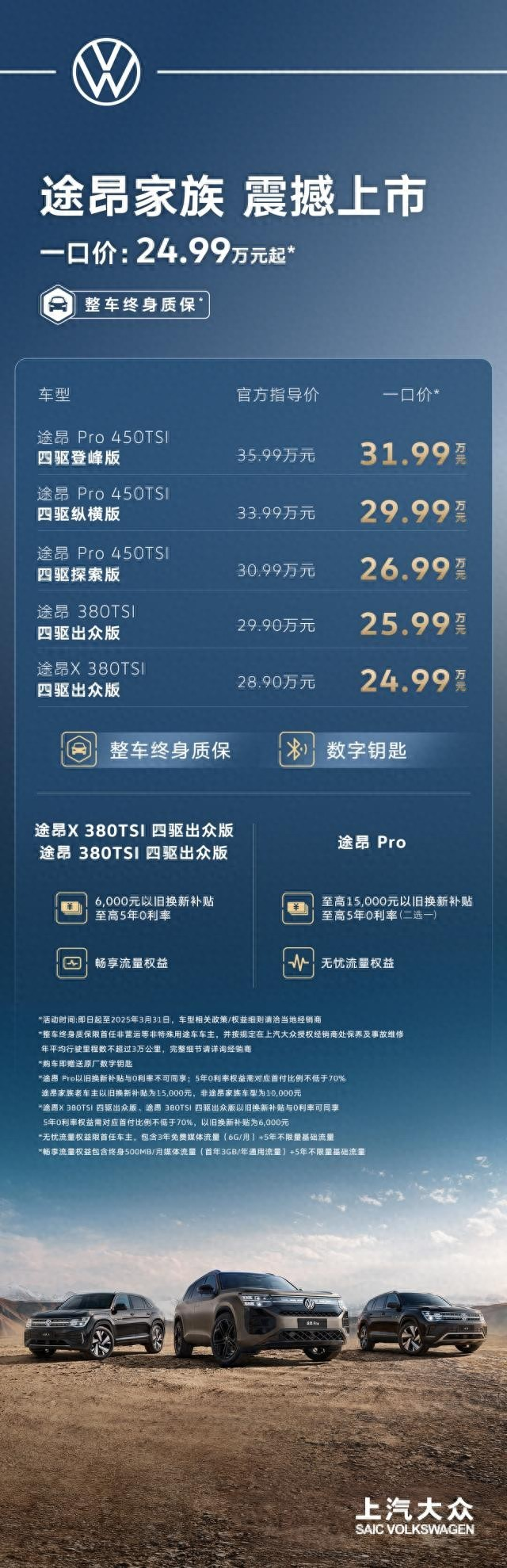 全境性能+智能科技，途昂 Pro 一口价26.99万元起，搭载第五代EA888发动机